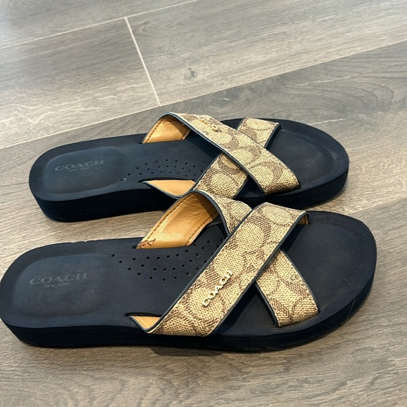 COACH Janine Criss Cross Slide Sandals Khaki Logo Women Size 7 - Picture 6 of 17